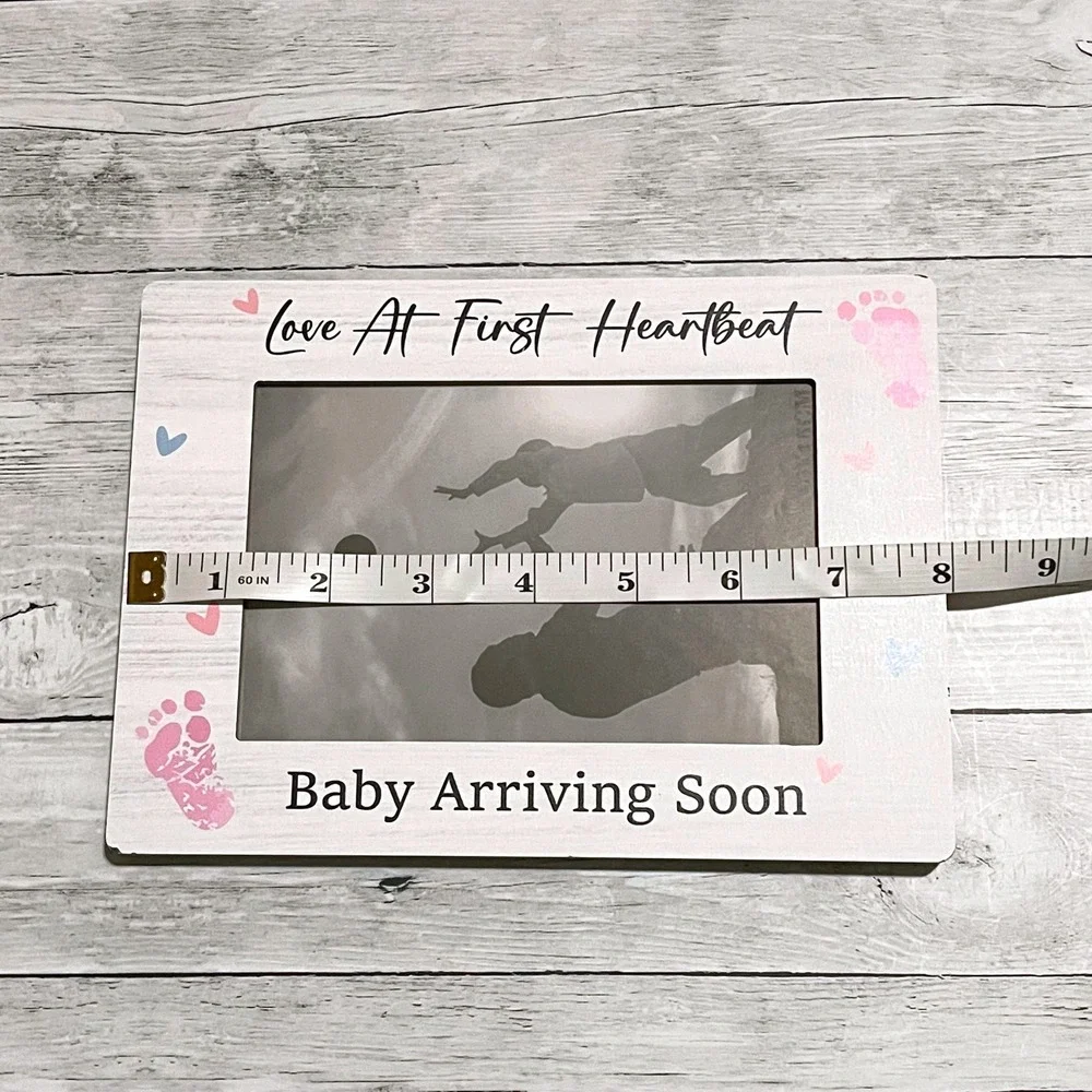 Love At First Heartbeat Baby Sonogram Picture Frame White Wood 4x6 Ultrasound